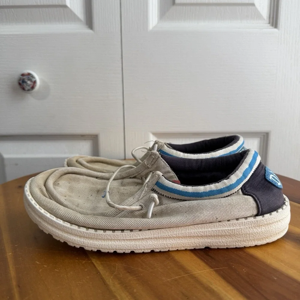 Hey Dude Wally Letterman Jacket Slip On Shoes Boys Size 4 Travel Lightweight